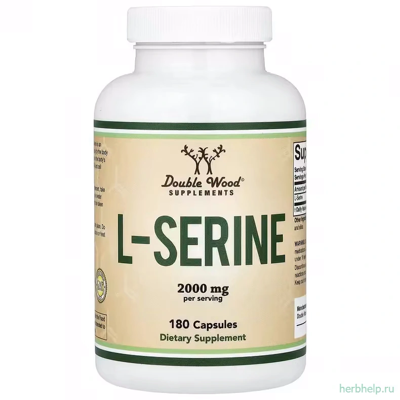 Аминокислота L-серин от Double Wood Supplements, 2000 мг на порцию, 180 капсул