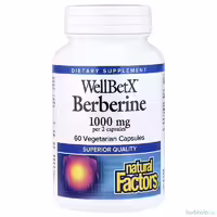 Берберин WellBetX от Natural Factors: для метаболической поддержки, 1000 мг в порции, 60 вегетарианских капсул