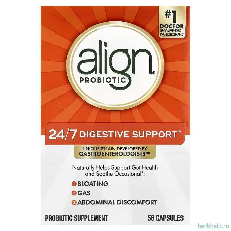 Бифидобактерии пробиотик Align 24/7 Digestive Support, 56 капсул