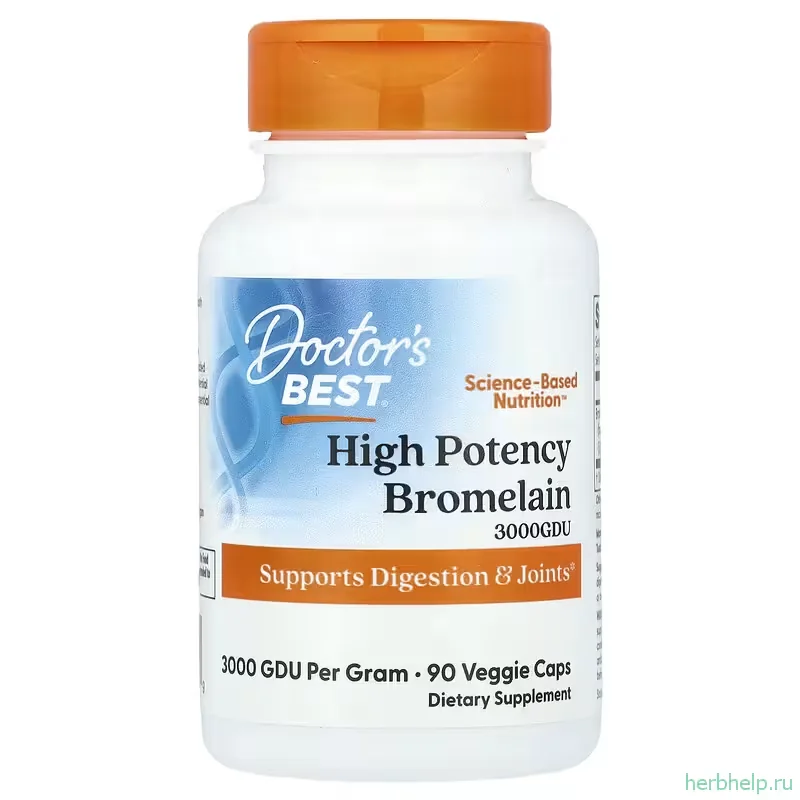 Высокоэффективный бромелайн Doctor's Best, 3000 GDU на грамм, 90 растительных капсул