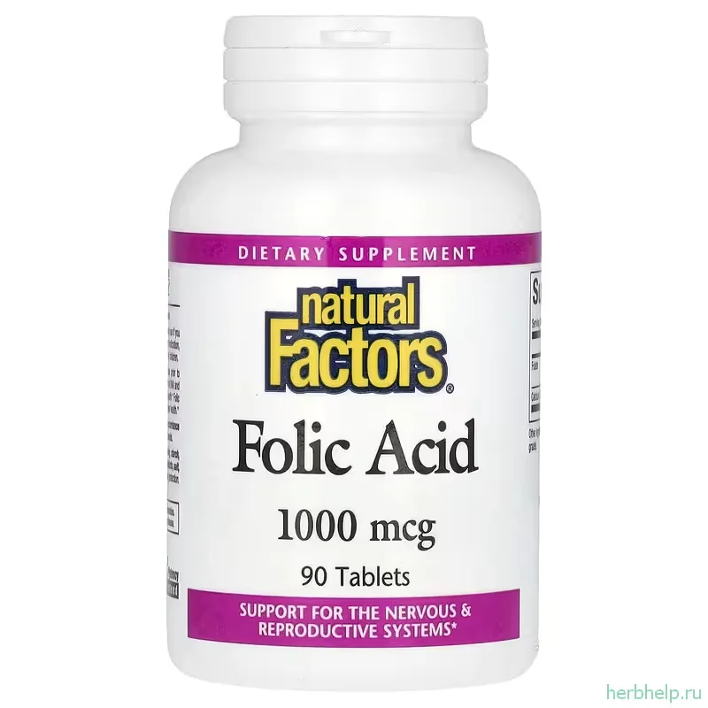 Фолиевая кислота Natural Factors, 1000 мкг, 90 таблеток