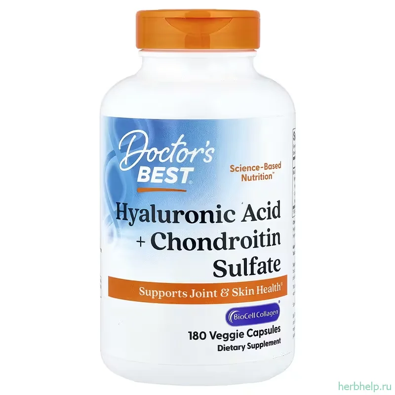 Гиалуроновая кислота и хондроитинсульфат Doctor's Best, 180 растительных капсул