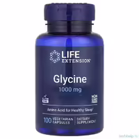 Глицин успокоительное для сна нервной системы Life Extension 1000 мг 100 капсул