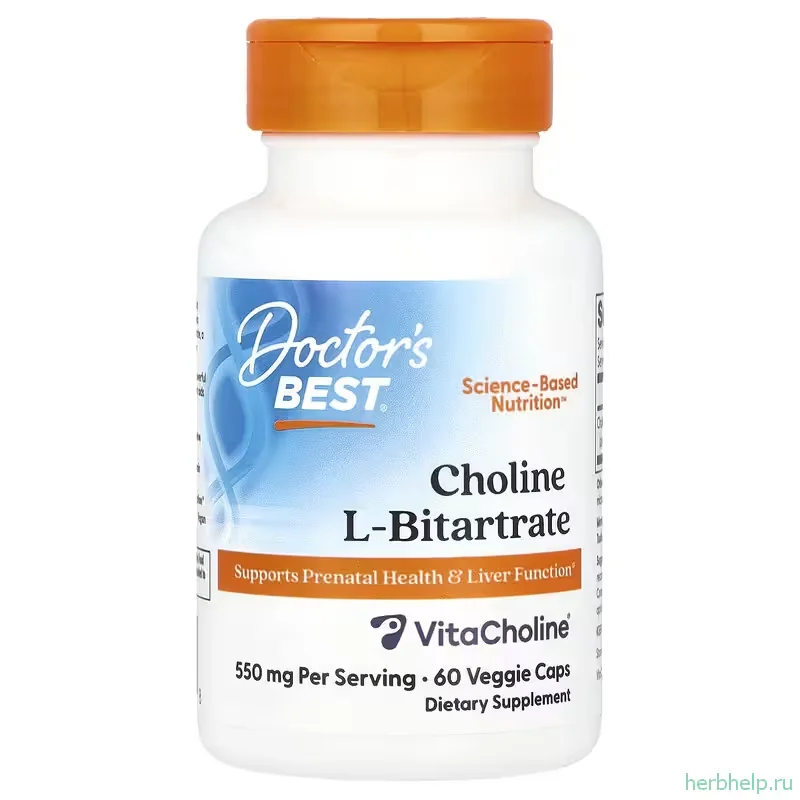 Холин L битартрат витамин В4 поддержка печени Doctors Best VitaCholine 275 мг 60 растительных капсул