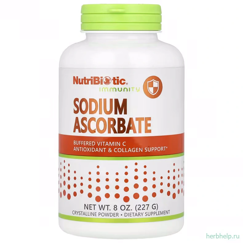 Кристаллический порошок аскорбата натрия Immunity от NutriBiotic для антиоксидантной поддержки и выработки коллагена, 227 г