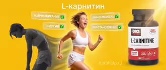 L-карнитин, банка со спортивной добавкой на фоне бегущей девушки с текстовыми блоками о жиросжигании, энергии, выносливости и восстановлении