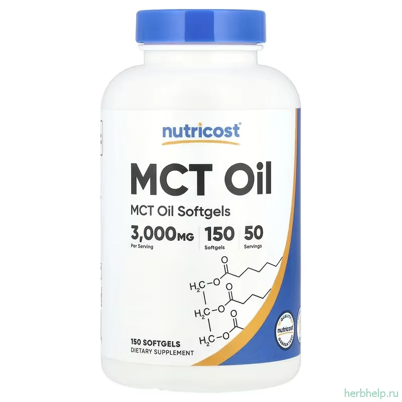 Масло МСТ от Nutricost, 1000 мг, 150 капсул