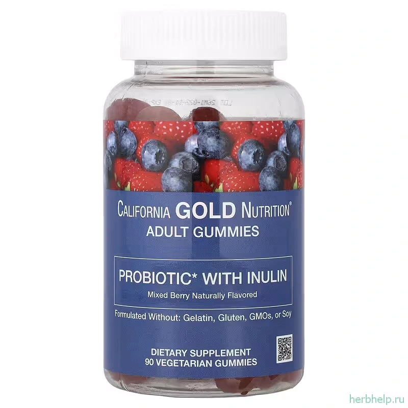 Пробиотик с инулином в жевательных таблетках с ягодным вкусом California Gold Nutrition, 90 вегетарианских жевательных таблеток