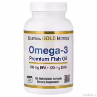 Премиальный рыбий жир California Gold Nutrition Омега-3, оболочка из рыбьего желатина 180 ЭПК / 120 ДГК, 100 капсул
