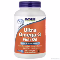 Рыбий жир NOW Foods Ultra Omega-3, капсулы 500 ЭПК / 250 ДГК для сердца и мозга, без запаха, 180 капсул