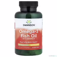 Рыбий жир Swanson Омега-3 с витамином D 1000 мг, вкус лимона для сердца и мозга, 60 капсул