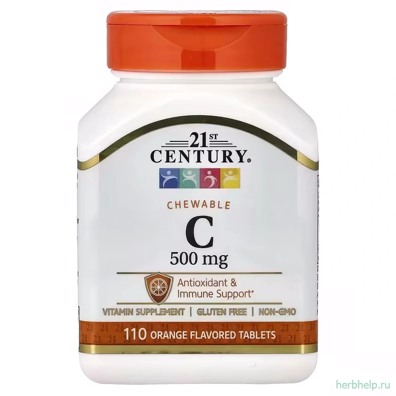 Комплекс с аскорбатом натрия и аскорбиновой кислотой 21st Century Chewable C, с апельсиновым вкусом, 110 жевательных таблеток