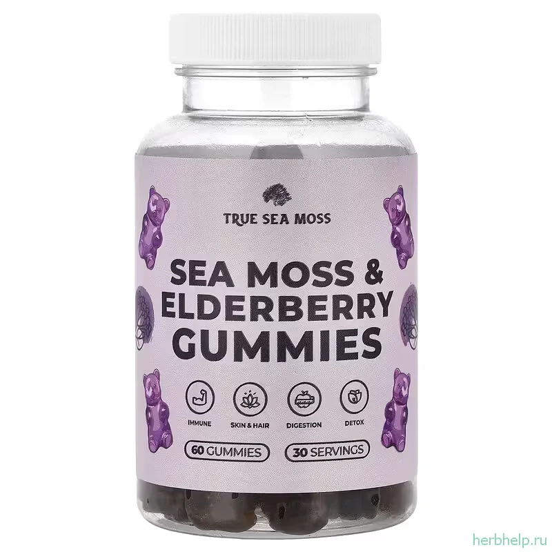 Жевательные мармеладки с морским мохом и бузиной True Sea Moss, 60 штук
